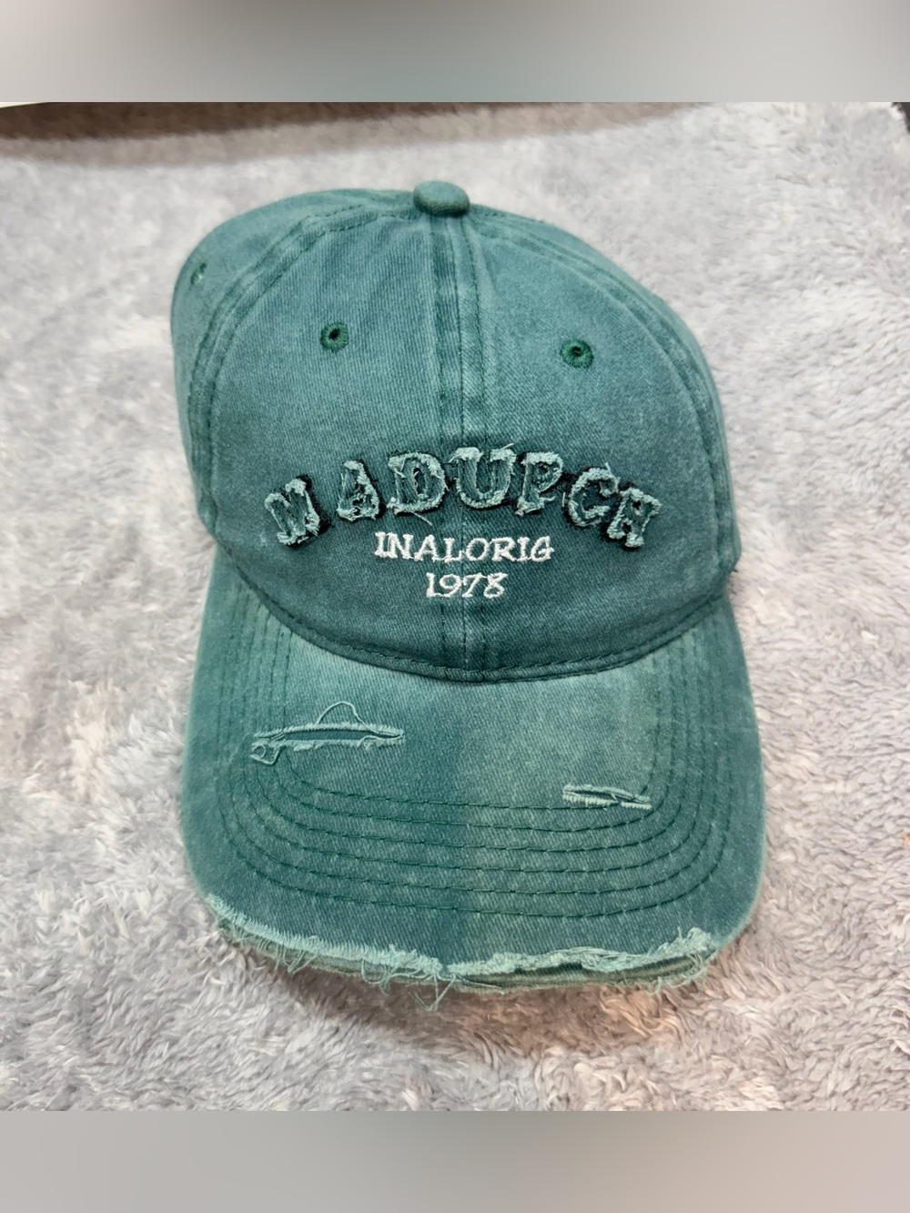 Washed Teal Distressed Baseball Cap with Embroidered Front